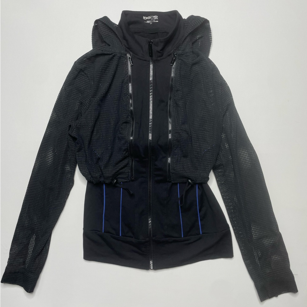 BEBE SPORT Mesh Hooded Jacket Gym Running Yoga